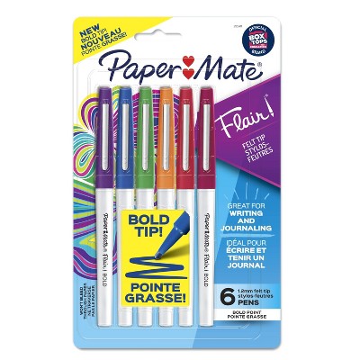 Paper Mate Flair 6pk Felt Pens 1.2mm Bold Tip Multicolored