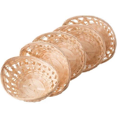 Set Of 12 Vintage Round Natural Bamboo Wicker Bread Basket Storage Hamper Trays 