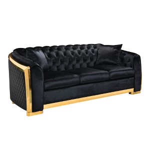 84'' Velvet Luxury Tufted 3-Seater Sofa with Gold Stainless Steel Accents for Living Room - 1 of 4