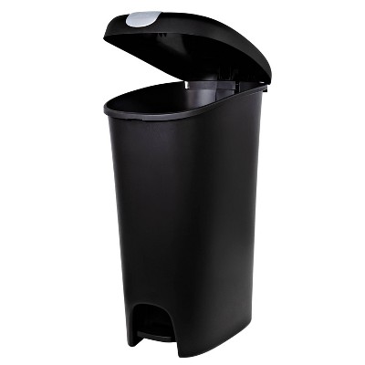 Black Slim Plastic Step Trash Can with Locking Lid