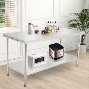 Stainless Steel Food Prep Table,Kitchen Work Table with Adjustable Under Shelf,Utility Table with Hooks for Restaurant,Garage,Hotel and Home - 1 of 4