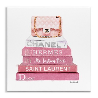 Stupell Industries Pink Book Stack Fashion Handbag, 12" x 12"