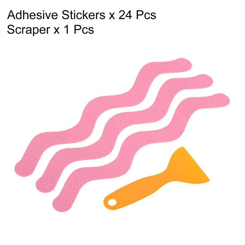 Unique Bargains Non Slip Bathtub Stickers Safety Shower Treads Adhesive Decal S Shape with Scraper for Stairs Shower Pink 0.6 Ft x 0.5 Inch, 3 of 6