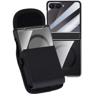 Nakedcellphone Combo for Samsung Galaxy Z Flip 7 Phone - Case with Built-In Screen/Hinge Protector and Belt Clip Pouch Holder - Black / Clear - 1 of 4