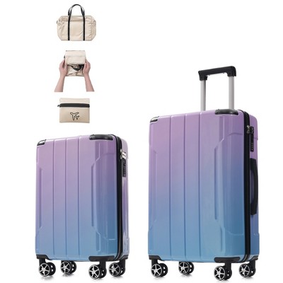YONWAY 3 Piece Hardshell Luggage Sets, Checked Spinner PC & ABS Luggage Set, With Spinner Wheels, Built-in TSA Lock, Foldable Duffel Bag