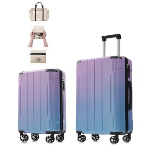 YONWAY 3 Piece Hardshell Luggage Sets, Checked Spinner PC & ABS Luggage Set, With Spinner Wheels, Built-in TSA Lock, Foldable Duffel Bag - 1 of 4