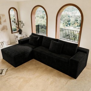 KWPZQEB 104.3" Modern Modular Sofa, Corduroy Sectional Sofa with Deep Seat & Pillows, 3 Seater L-Shape Boneless Sofa w/ Chaise for Living Room - 1 of 4