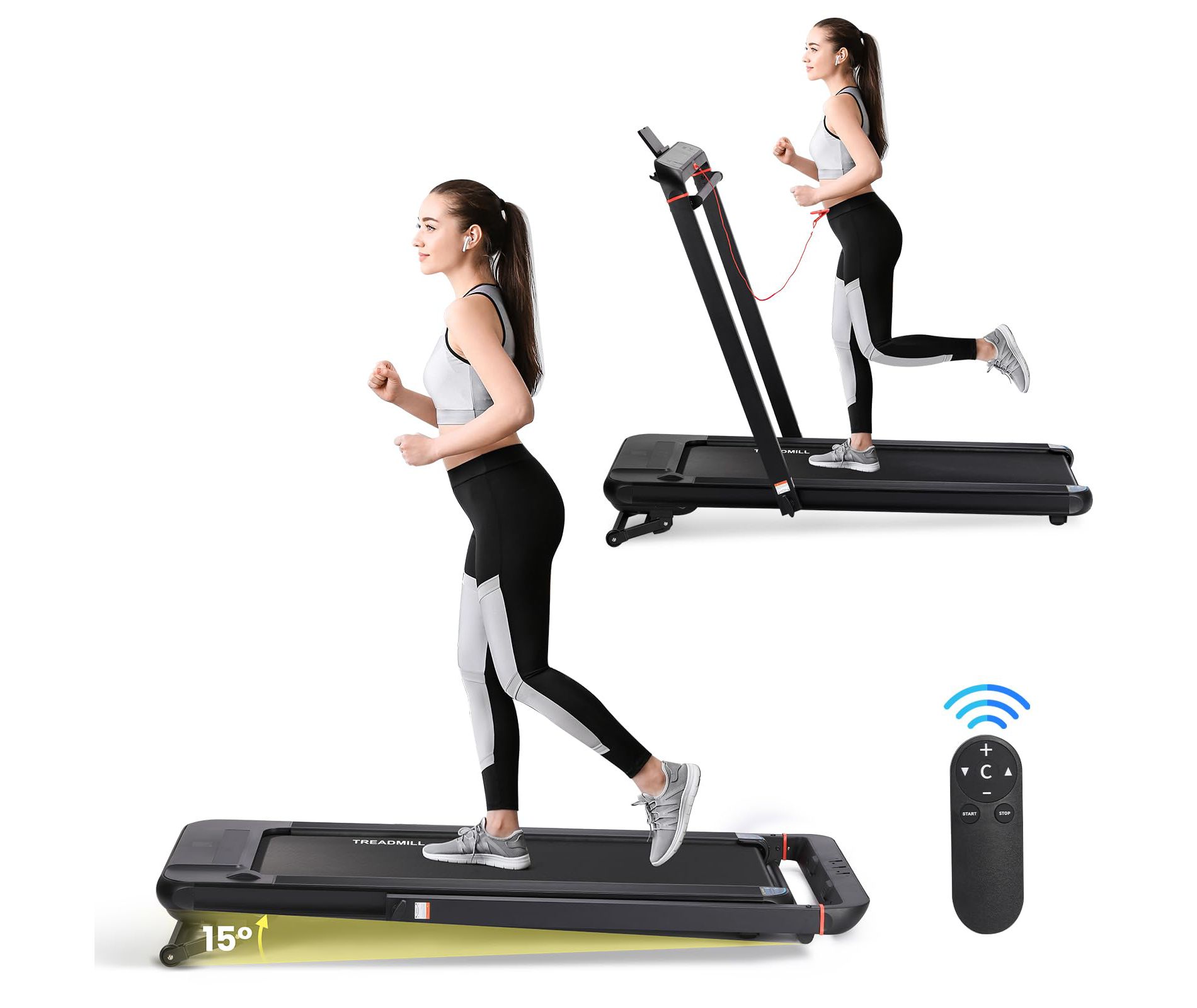 2-in-1 Walking Pad with 15% Auto Incline and Handle Bar,LED Display,Foldable Treadmill,7.5 MPH Max,2.5HP Portable Walking Treadmill for Home