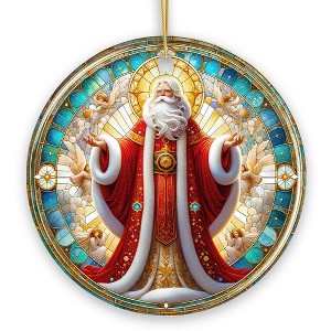 Majestic Holy Santa Stained Glass Themed Ceramic Ornament, Handcrafted Angelic Christmas Decor| OrnamentallyYou - 1 of 4