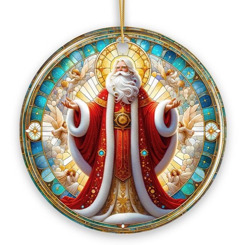 Majestic Holy Santa Stained Glass Themed Ceramic Ornament, Handcrafted Angelic Christmas Decor| OrnamentallyYou - image 1 of 4