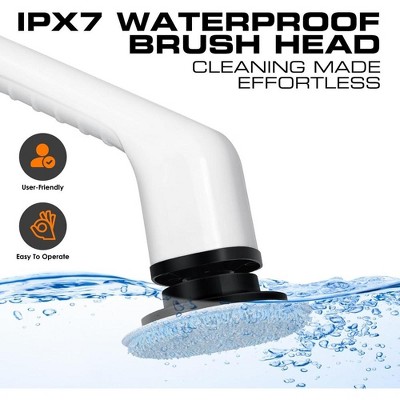 8-in-1 White Electric Spin Scrubber with Adjustable Handle