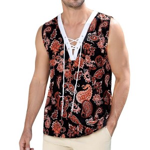 Men's Cotton Linen Tank Top Shirts Casual Sleeveless Lace Up Beach Hippie Tops Bohemian Renaissance Pirate Tunic - 1 of 4