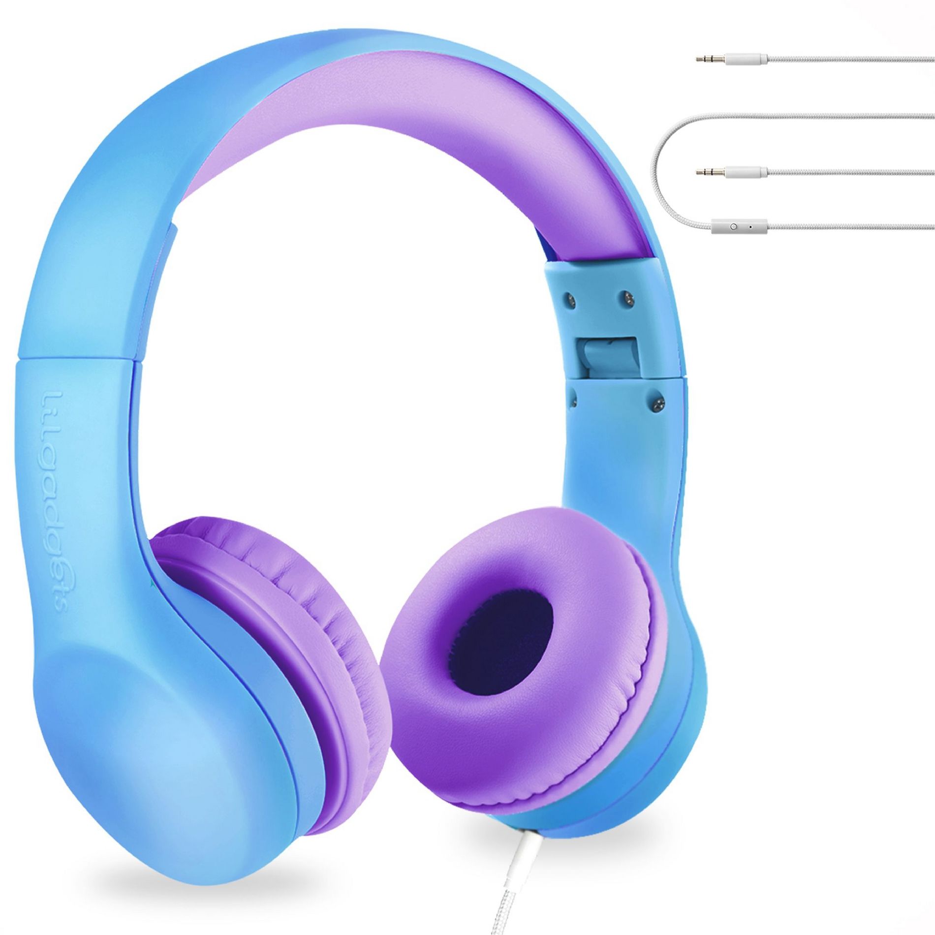 LiLGadgets Connect+ Girls Headphones for School Wired with Microphone, Volume Limiting for Safe Listening, Blue/Purple