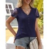 Womens Short Sleeve Casual Tops Summer Crewneck Lace Tops  Loose Fit Eyelet Top Light Blouses Shirts - 4 of 4