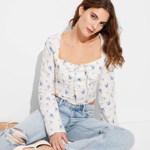 Women's Long Sleeve Cotton Milkmaid Top - Wild Fable™ - 1 of 3