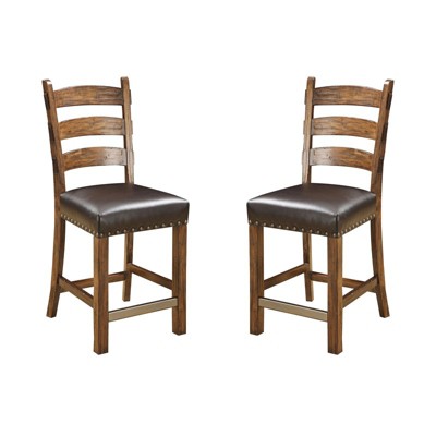 24" Bar Stool with Faux Leather Seat (Set of Two) in Brown - Wallace & Bay