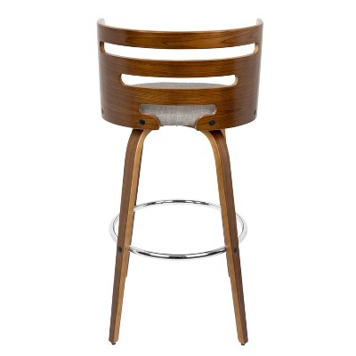 Cosini Walnut Wood and Gray Swivel Barstools with Chrome Footrest, Set of 2