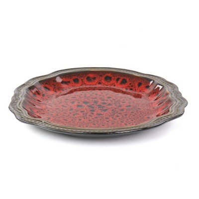 Regal Red and Gold Ceramic 10.5" Dinner Plate Set, 6 Pieces