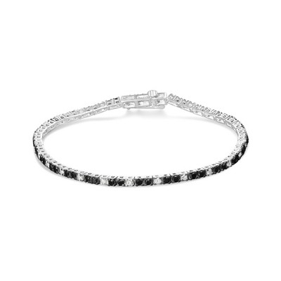 Haus of Brilliance Silver 2.0 Cttw Black and White Diamond Tennis Bracelet Inches