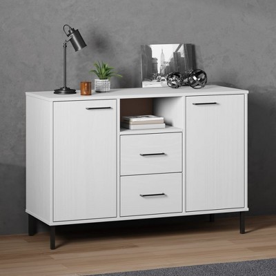 vidaXL Sideboard with Metal Legs White 44.5 in.x15.7 in.x30.3 in. Solid Wood OSLO