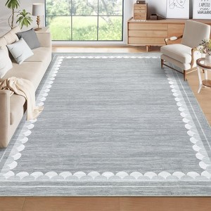 Area Rug for Living Room Scalloped Border Rug Washable Rugs Non Slip Stain Resistant - 1 of 4