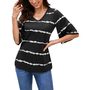 Women's Casual 3/4 Ruffled Sleeve Chiffon Blouse Tops for Women - 1 of 4