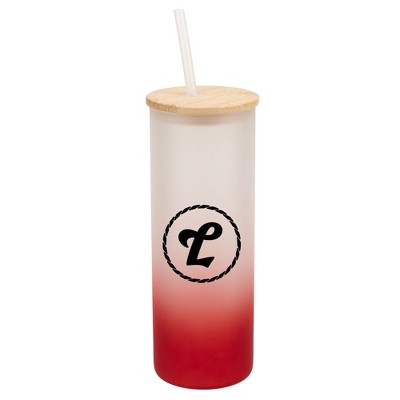 Elanze Designs L Monogram Letter Initial Rope Circle Wrap-Around Design 25 Ounce Frosted Gradient Glass On-The-Go Coffee Travel Skinny Tumbler Mug