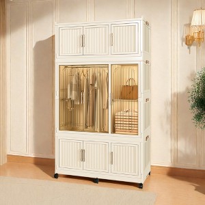 KWPZQEB Portable Wardrobe Closet Storage with Clothes Dresser,  Stackable Storage Box with Hanging Rod and Doors, Wheels for Bedroom, Apartment, White - 1 of 4