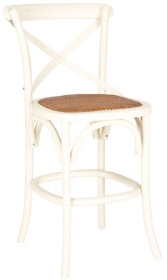 Antique White Oak X Back Counter Stool with Rattan Seat