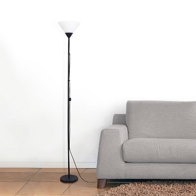 Adjustable Black Metal Torchiere Floor Lamp with White Shade