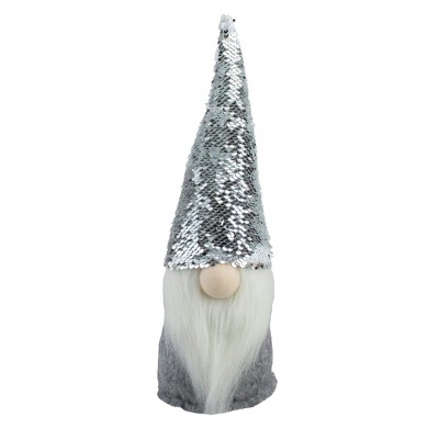 Northlight 14" Silver Reverse Sequin White and Gray Gnome Christmas Decoration