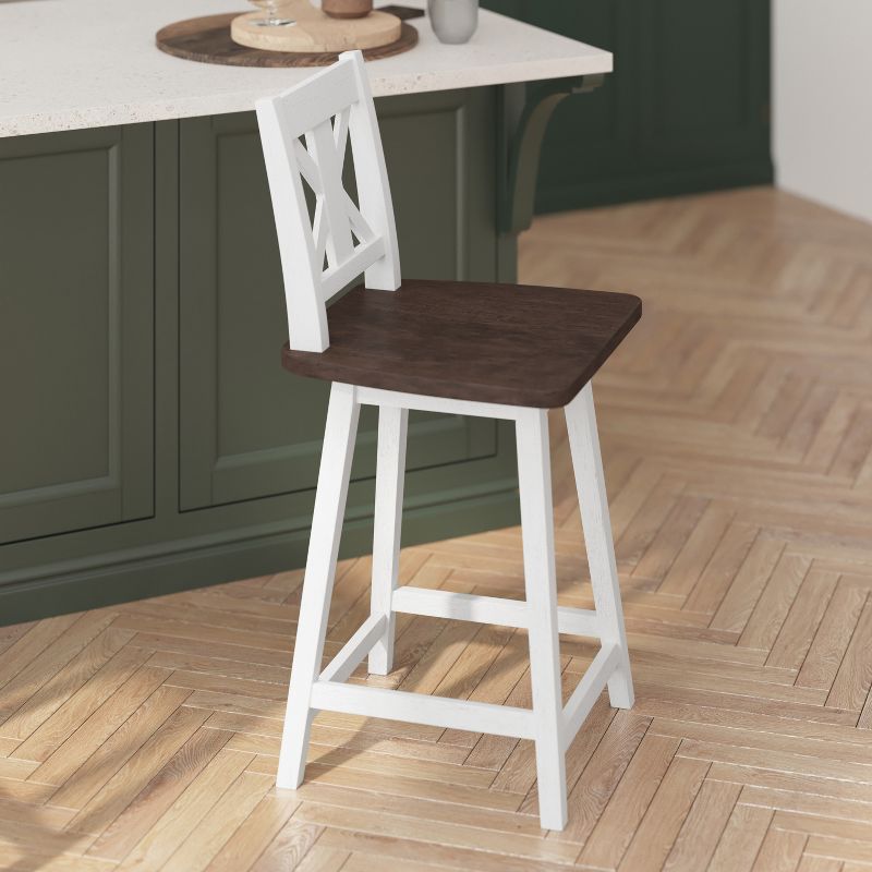 Flash Furniture Gwendolyn Commercial Grade Solid Wood Modern Farmhouse Swivel Counter Height Barstool, 6 of 13