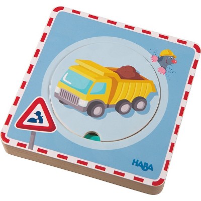 HABA Construction Site 5 Piece Wooden Puzzle with Layered Discs for Ages 12 Months and Up