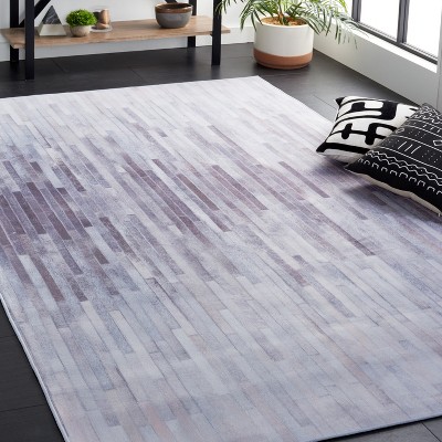 Gray Faux Fur Rectangular Washable Area Rug