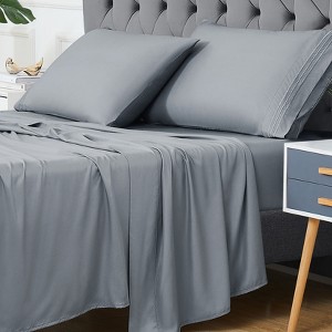 King Size 4 Piece Sheet Set, Bamboo Fiber Soft Comfy Breathable Bed Sheets Set Wrinkle-Free Hotel Bedding Bed Sheets Pillowcase Set with 16" Pockets - 1 of 4