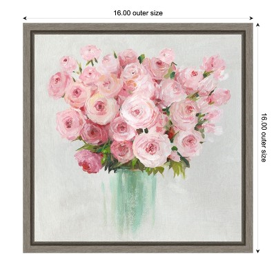 Pink Roses Still Life Canvas Print with Gray Frame, 16 x 16 inches