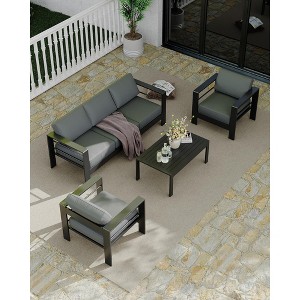4-Piece Outdoor Patio Sofa Set with Aluminum Frame, Removable Cushions and Coffee Table for Backyard and Porch - 1 of 4