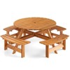 Costway 8-Person Round Picnic Table Set with 4 Built-in Benches 2" Umbrella Hole, Brown/Yellow - 2 of 4