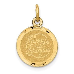 Black Bow Jewelry 14k Yellow Gold Script Happy Birthday Disc Charm or Pendant, 13mm - 1 of 4