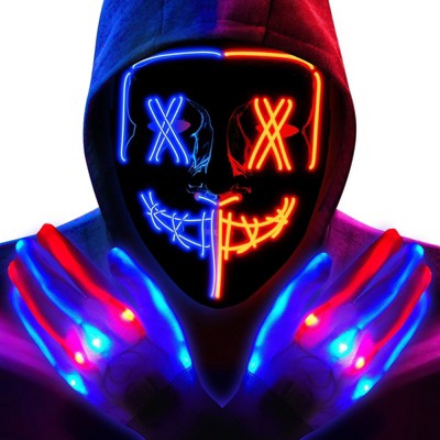 Halloween Led Mask Light Up Scary Mask and Skeleton Gloves Purge Mask