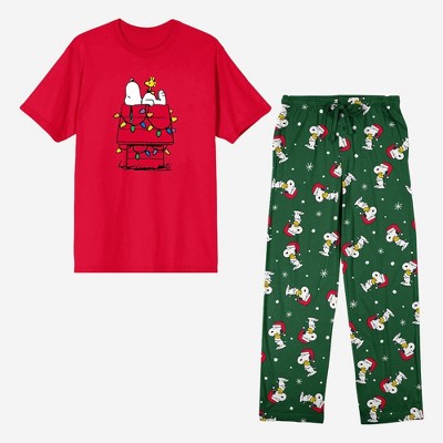 Men's Snoopy Holiday Lounge Set - Red/Green XL