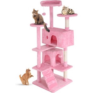 54in Cat Tower Multi-Level Durable Cat Scratching Post & Cozy Fun Cat Jumping Platform Space Saving Cat Condo Pet - 1 of 4