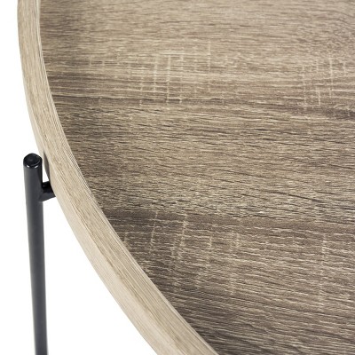 Auden Transitional Round Accent Table in Light Grey with Metal Base