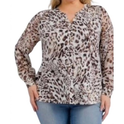 Women's Animal Print Button Down Blouse Plus - PerSeption Concept