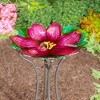 Evergreen 18" Hand Painted and Embossed Shaped Bird Bath, Pink Flower- - 2 of 4