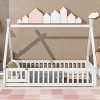 1Pc Tent Floor Bed for Kids, Natural Pine Wood Tent Frame with Guardrails, Door and Slats for Safe Sleep Play - Baofuwish - 3 of 4