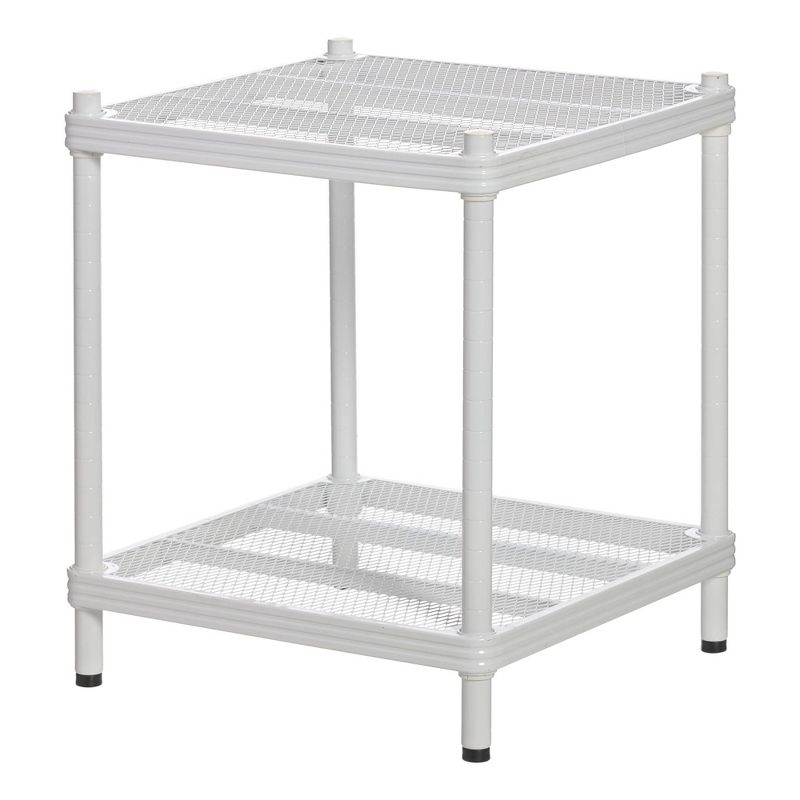 Design Ideas MeshWorks 2 Tier Narrow Metal Storage End Table Shelving Unit Rack for Kitchen or Bathroom Organization, 17.7" x 17.7" x 20.7", White, 1 of 7