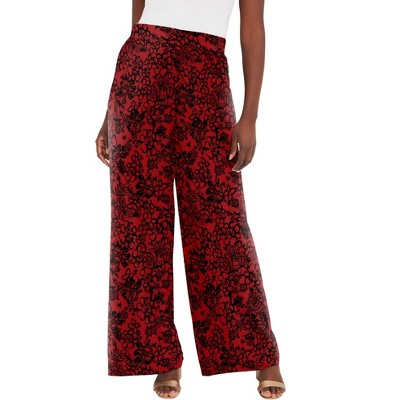 Jessica London Women's Plus Size Knit Palazzo Pant Wide Leg Stretch Dress  Pants - 26/28, Classic Red Flower : Target