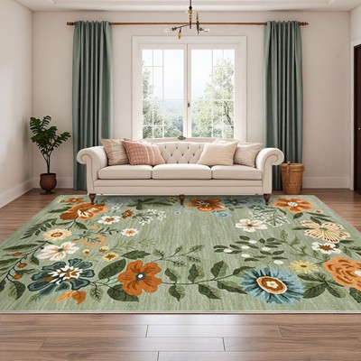 Washable Floral Area Rug Living Room Rug, Foldable Soft Indoor Carpet for Bedroom, Office & Dinning Room