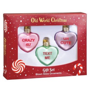 Old World Christmas Blown Glass Ornament for Christmas Tree, Conversation Hearts (Set of 3) - 1 of 4
